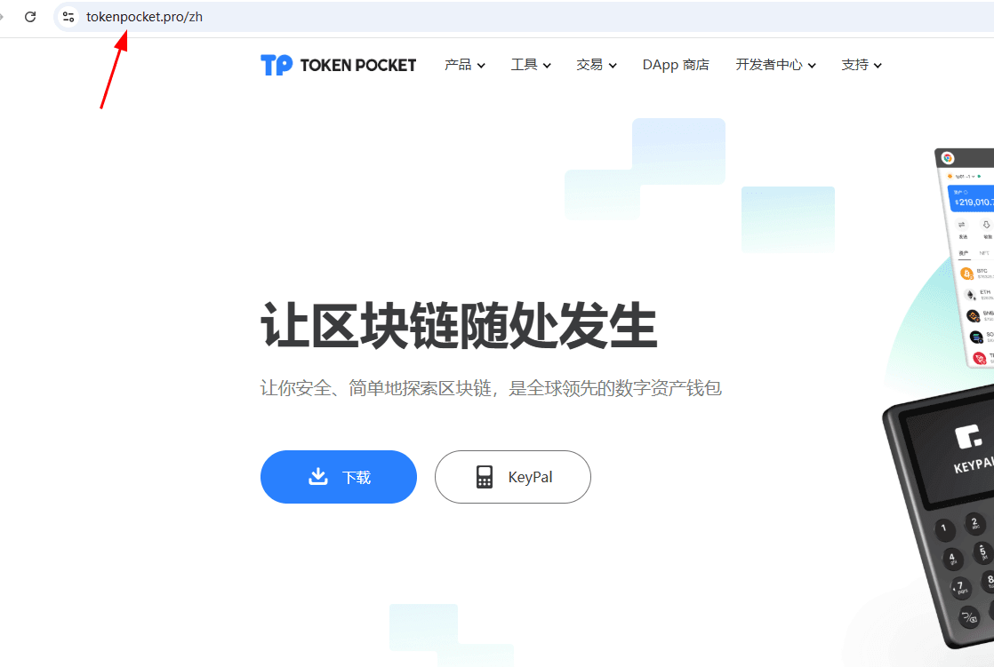 TokenPocket 官方主域名与页面首屏