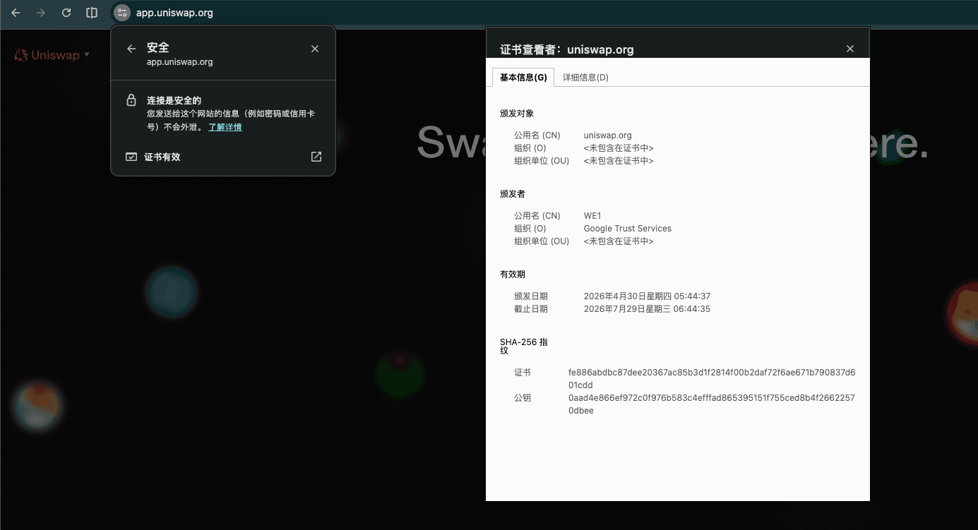 浏览器锁型图标与证书详情弹窗