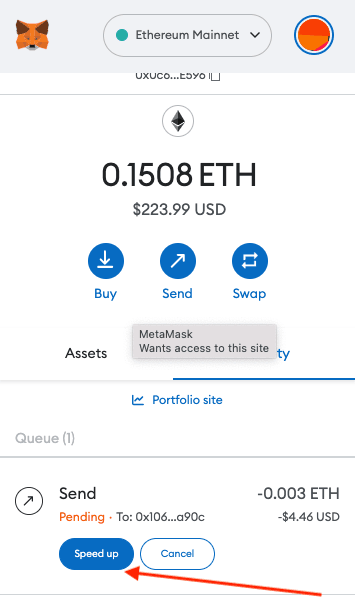MetaMask Pending 列表与 Speed Up 按钮